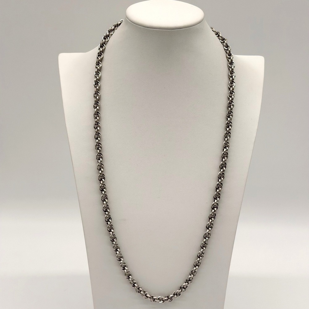 Monet Double Link Silver Tone Chain Necklace Long Textured Vintage 30"